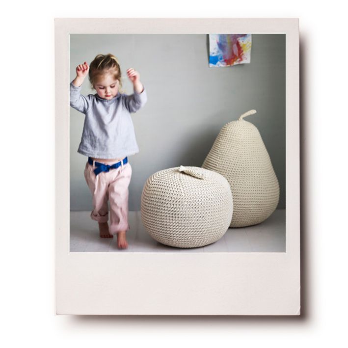 giant apple pear crocheted pouffe beanbag kids decor anne claire petit rowen and wren babystylefile baby style file