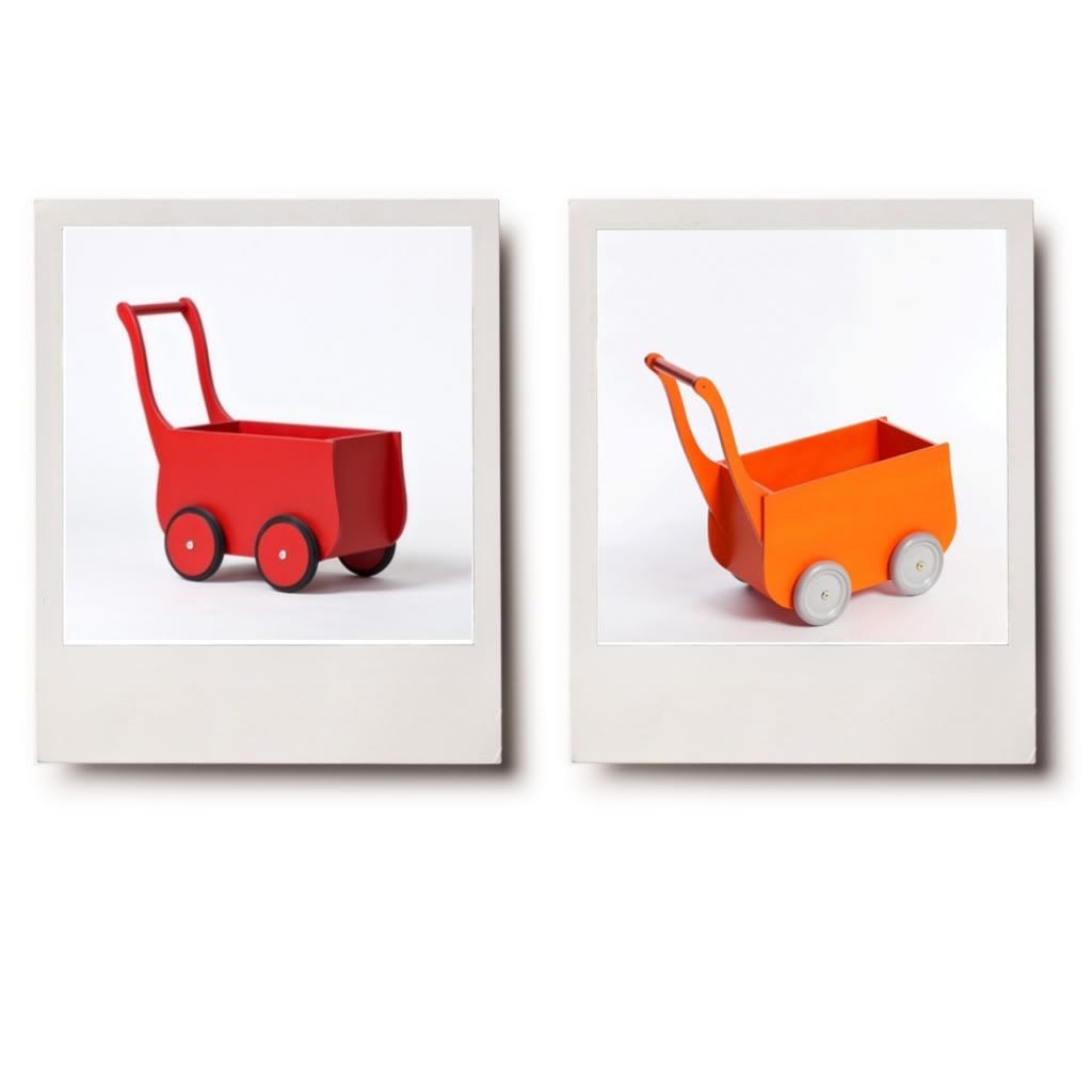 wooden toy cart push along trolley red orange wood babystylefile baby style file